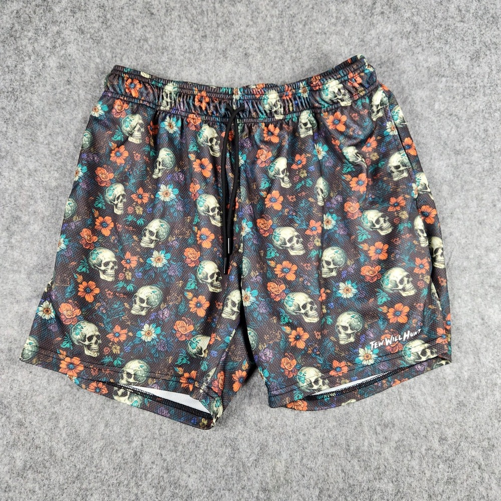 Few Will Hunt Shorts Men XL Black Skull Floral Mesh Made USA MMA Combat Athletic